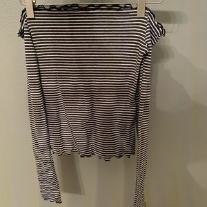 Charcoal and White Striped Off the Shoulder Shirt